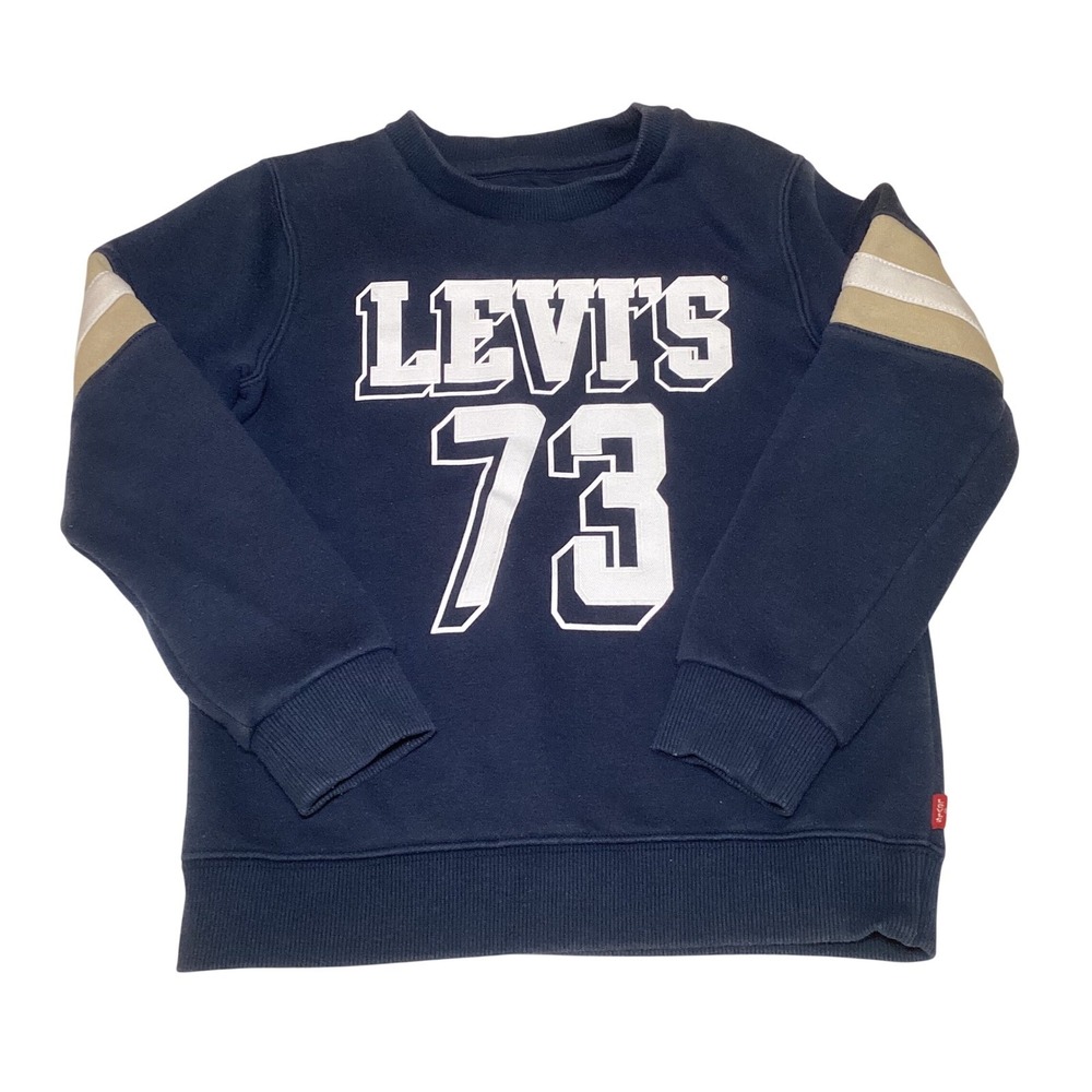 Levis Boys Navy Blue 73 Graphic Sweatshirt Size 7 L 6-7 YRS Varsity Stripe